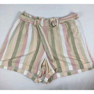 Womens Jolie & Joy 2X Cotton Paperbag‎ Shorts Peach Red Tan Green #1